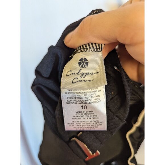 Black Ruffled V-Neck Swim Dress With Adjustable Straps & Drawstring Tie By Calyp - Picture 4 of 4